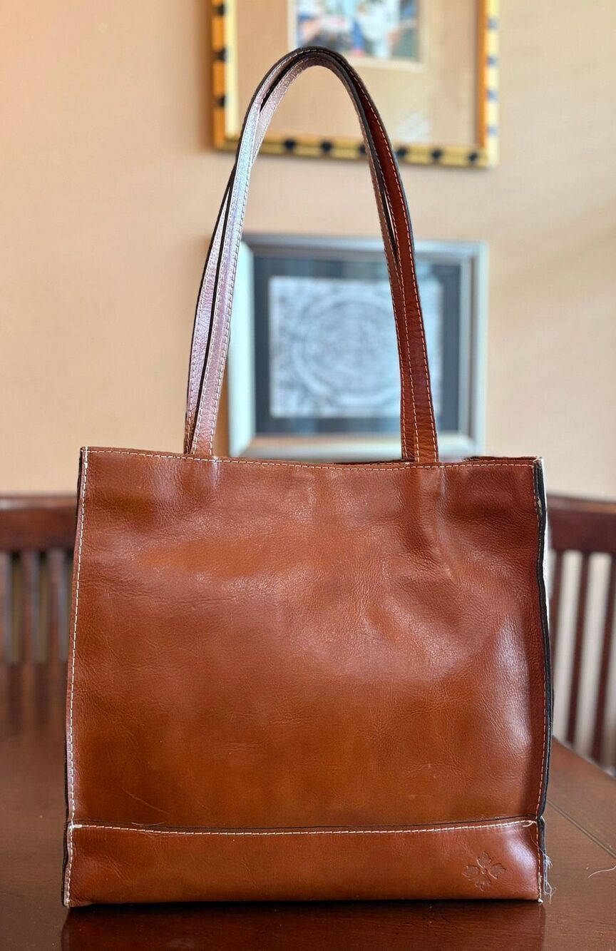 PATRICIA NASH -Toscano Leather Tote Bag/Cognac (warm brown) w/Cream Topstitching